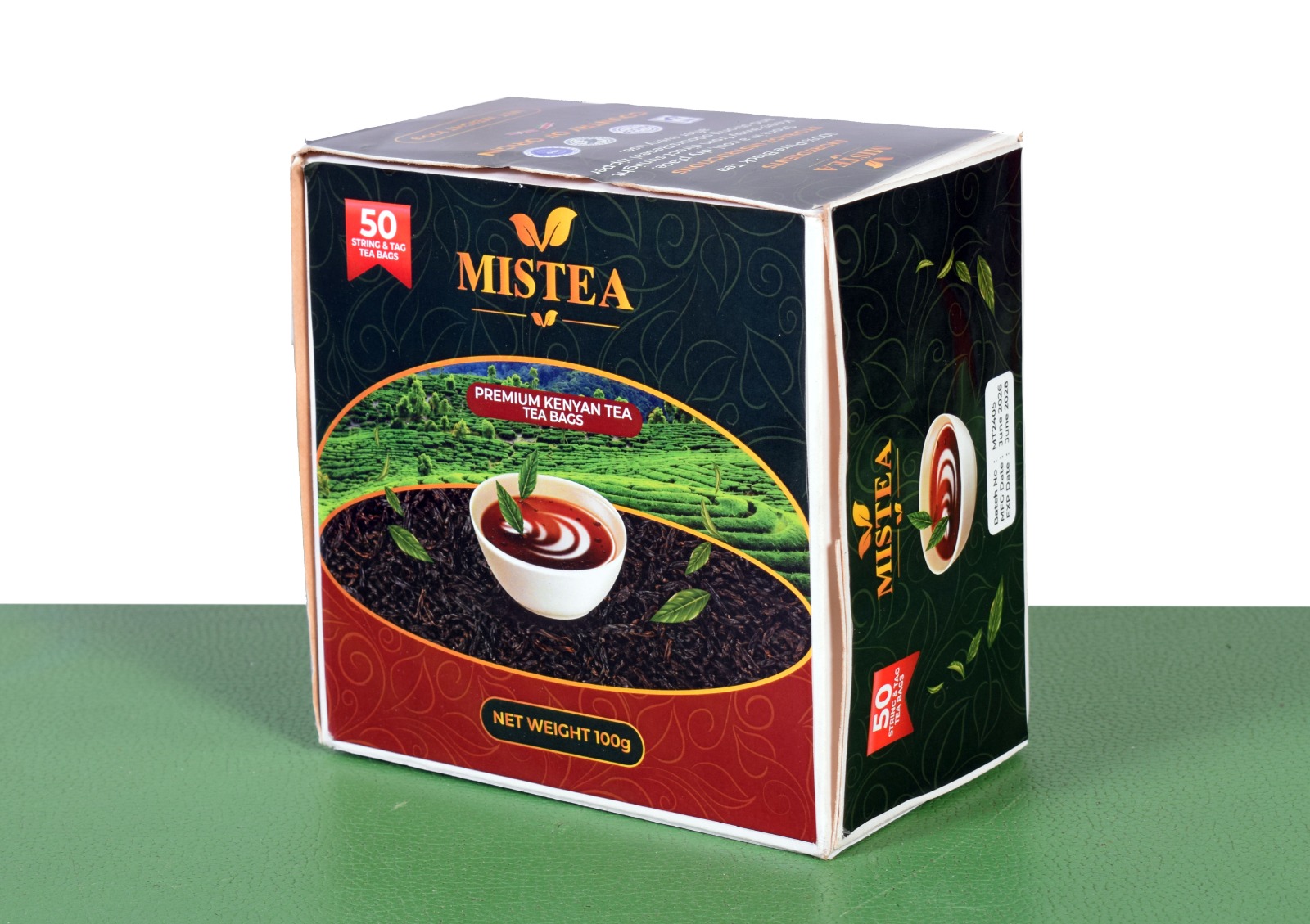 MISTEA tea bags box, 50 string and tag bags, 100g